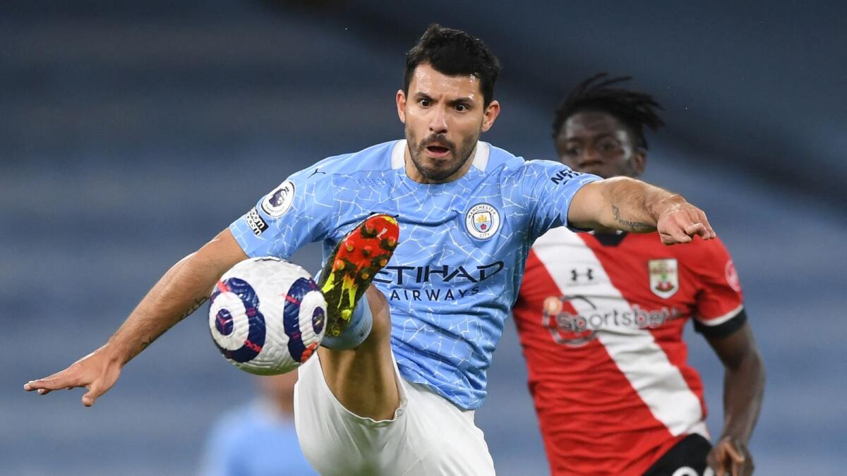 Manchester City's Argentinian striker Sergio Aguero controls the ball during the Premier League match against Southampton. (AFP file)