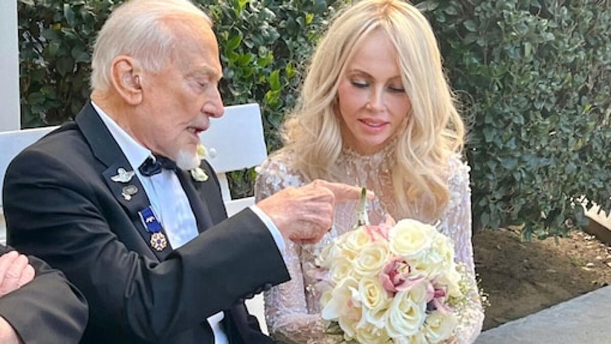 Buzz Aldrin and Dr Anca Faur pictured at their wedding. — @TheRealBuzz/Twitter