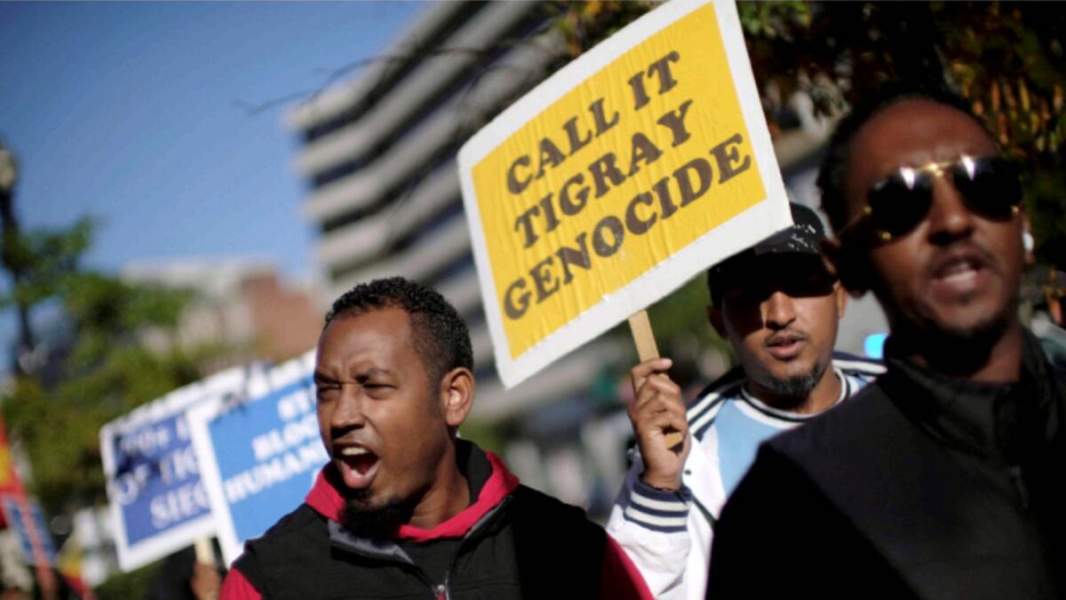 Demonstrators protest Ethiopia's delegation to the Annual Meetings of the International Monetary Fund and World Bank in Washington. — Reuters file