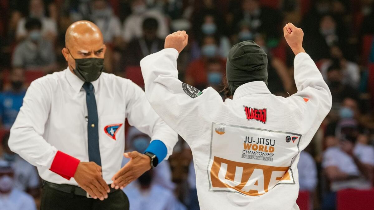 A home team jiu-jitsu player celebrates after winning. (Supplied photo)