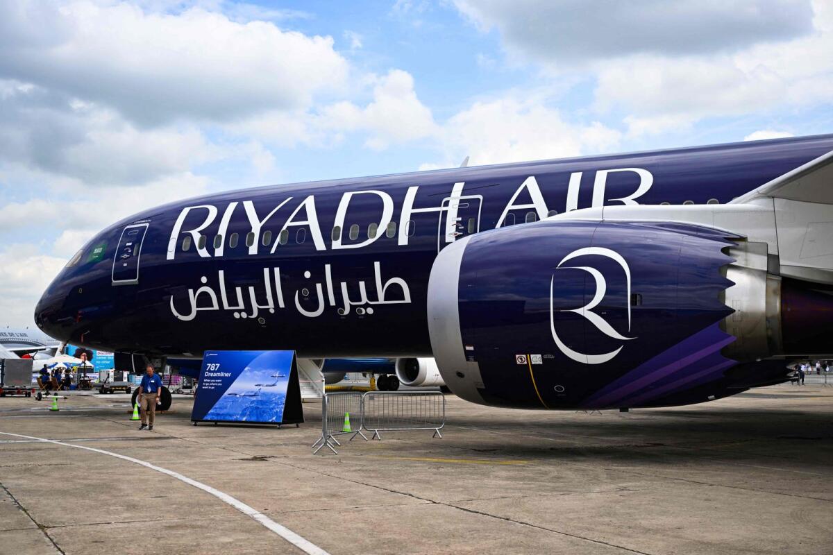 This photograph taken on June 19, 2023 shows a Riyadh Air Boeing 787-9 displayed during the International Paris Air Show at the Paris–Le Bourget Airport. Photo: AFP