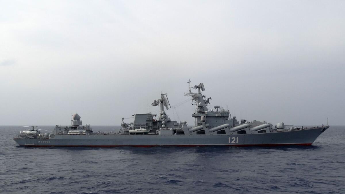 The Russian missile cruiser Moskva patrols in the Mediterranean Sea in this file photo. – AFP