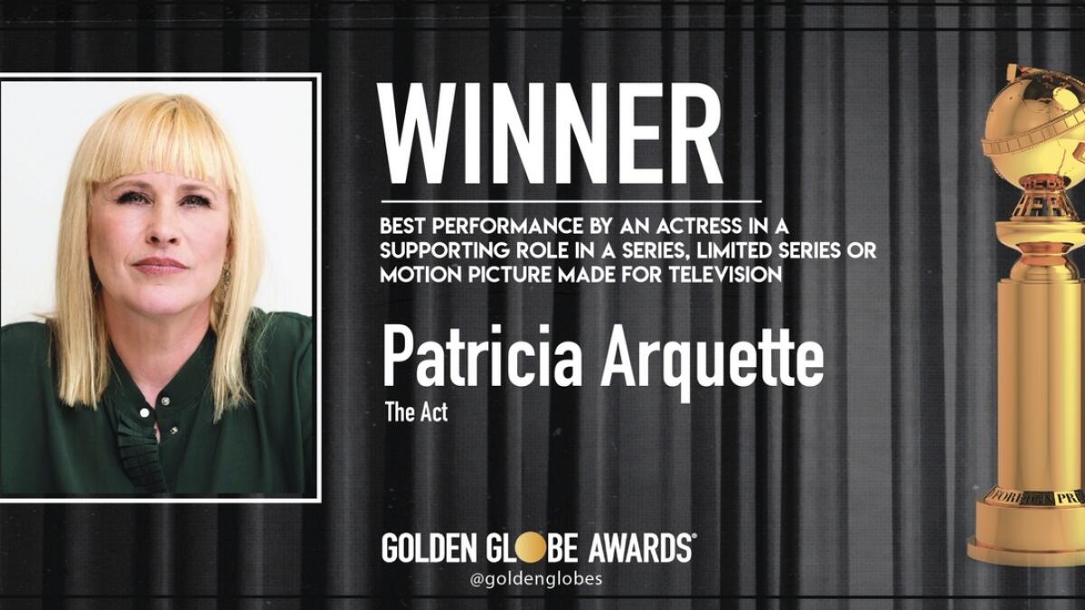 Patricia Arquette wins supporting actress GoldenGlobe for 'The Act'