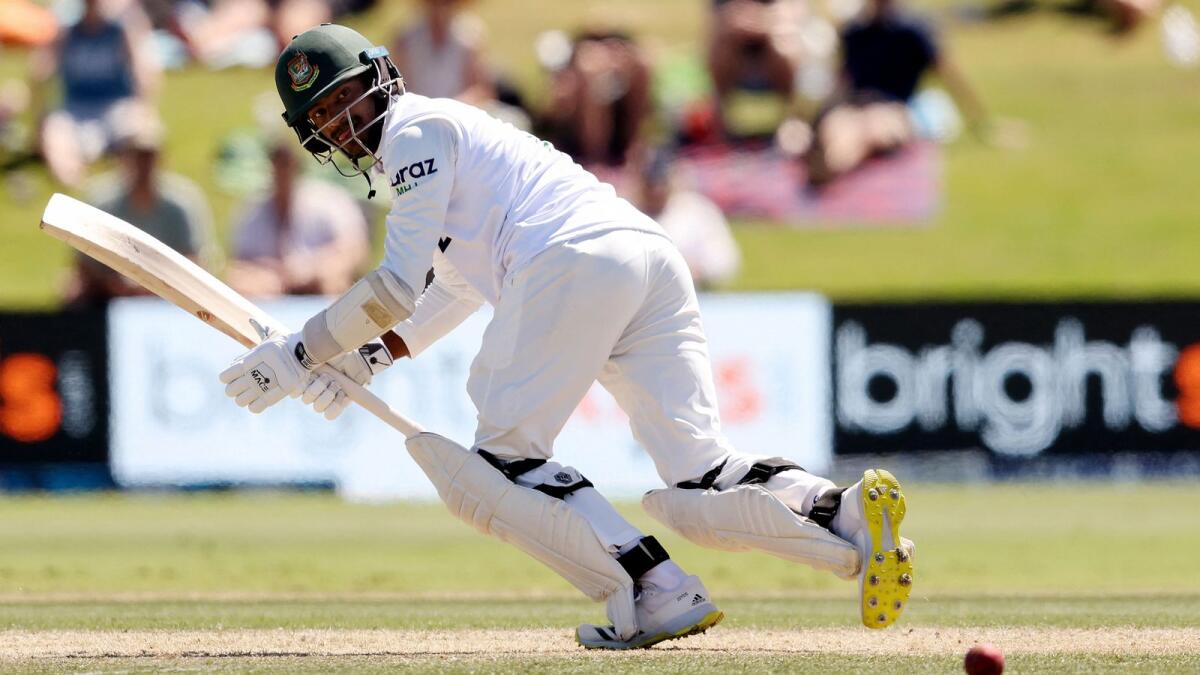 Bangladesh's Mahmudul Hasan Joy plays a shot against New Zealand on Sunday. — AFP