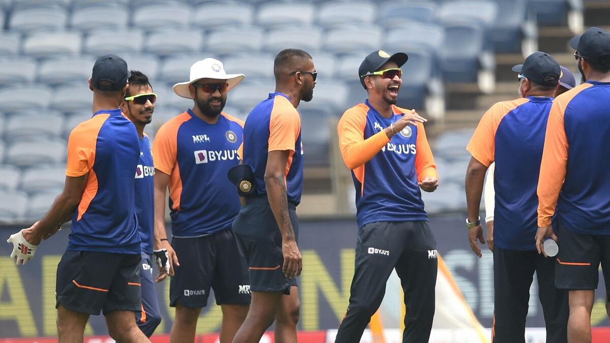 Indian players during a practice session in Pune. — PTI