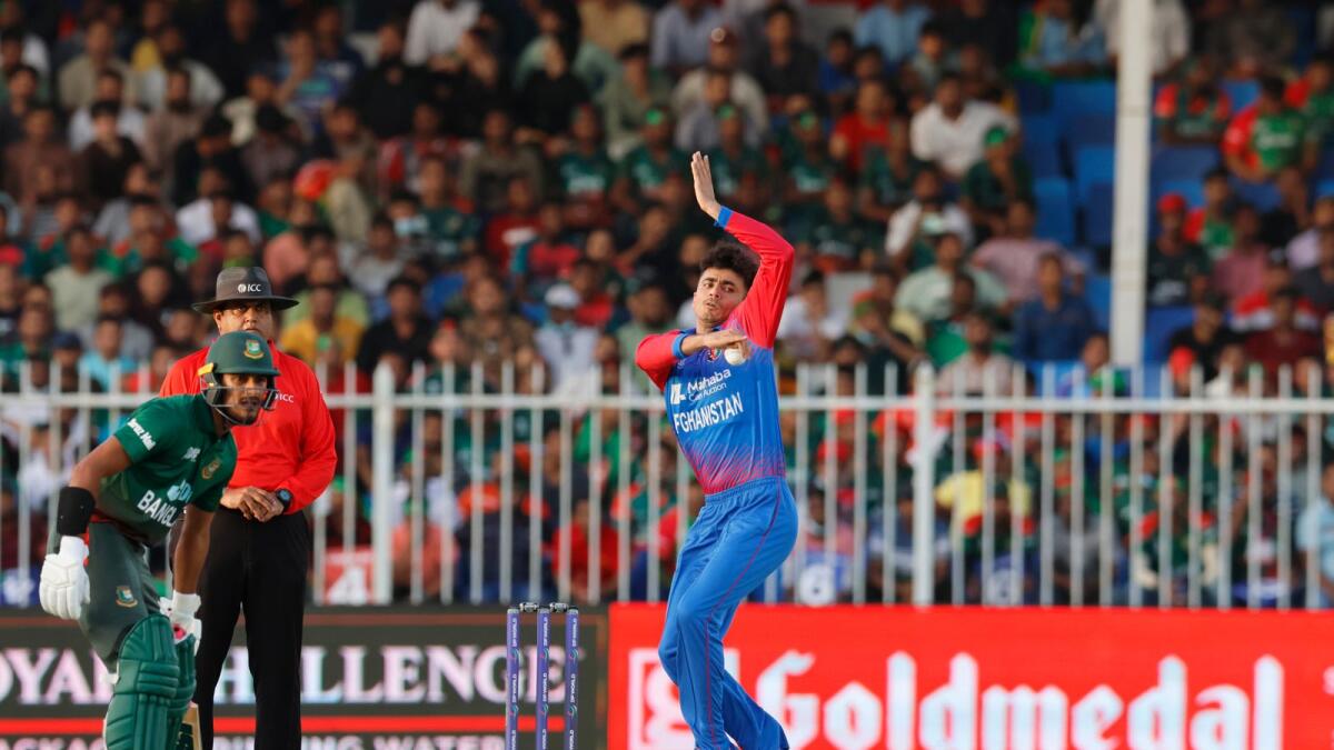 Mujeeb Ur Rahman of Afghanistan bowls during the Asia Cup match against  Bangladesh at the Sharjah Cricket Stadium. (Asian Cricket Council)