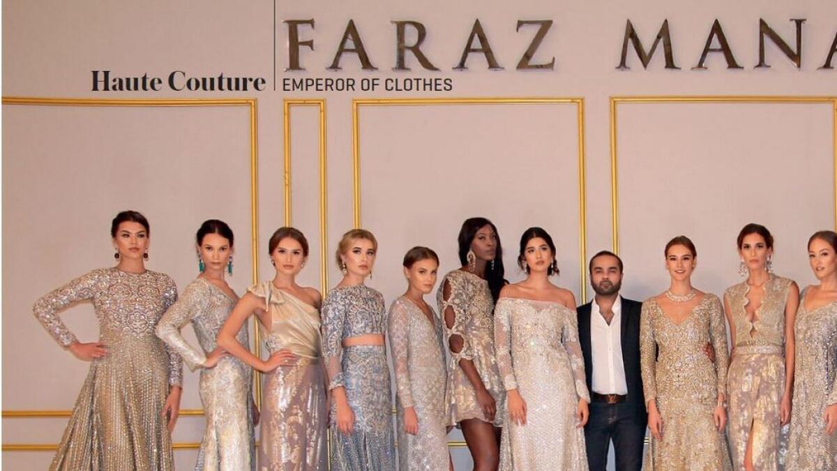 GLITTER N’ GLAM: (this page) Models wearing Faraz Manan’s new Imperial Collection at the launch event of his flagship boutique in Dubai