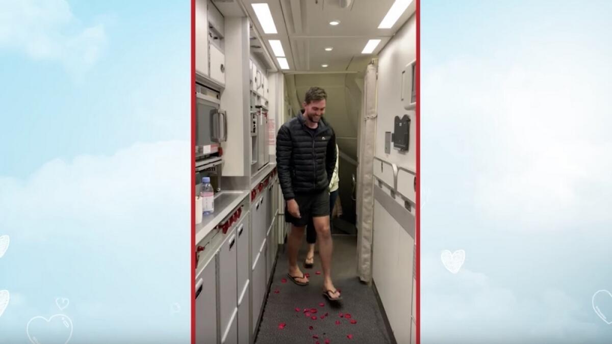 A video, shared by Emirates on their official YouTube channel shows how the magical moment unfolded for the couple.