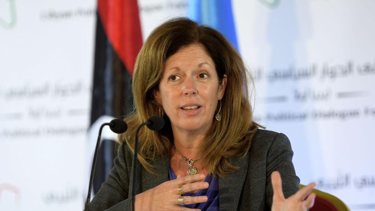 UN acting envoy to Libya Stephanie Williams speaks during a press conference in the Tunisian capital Tunis.