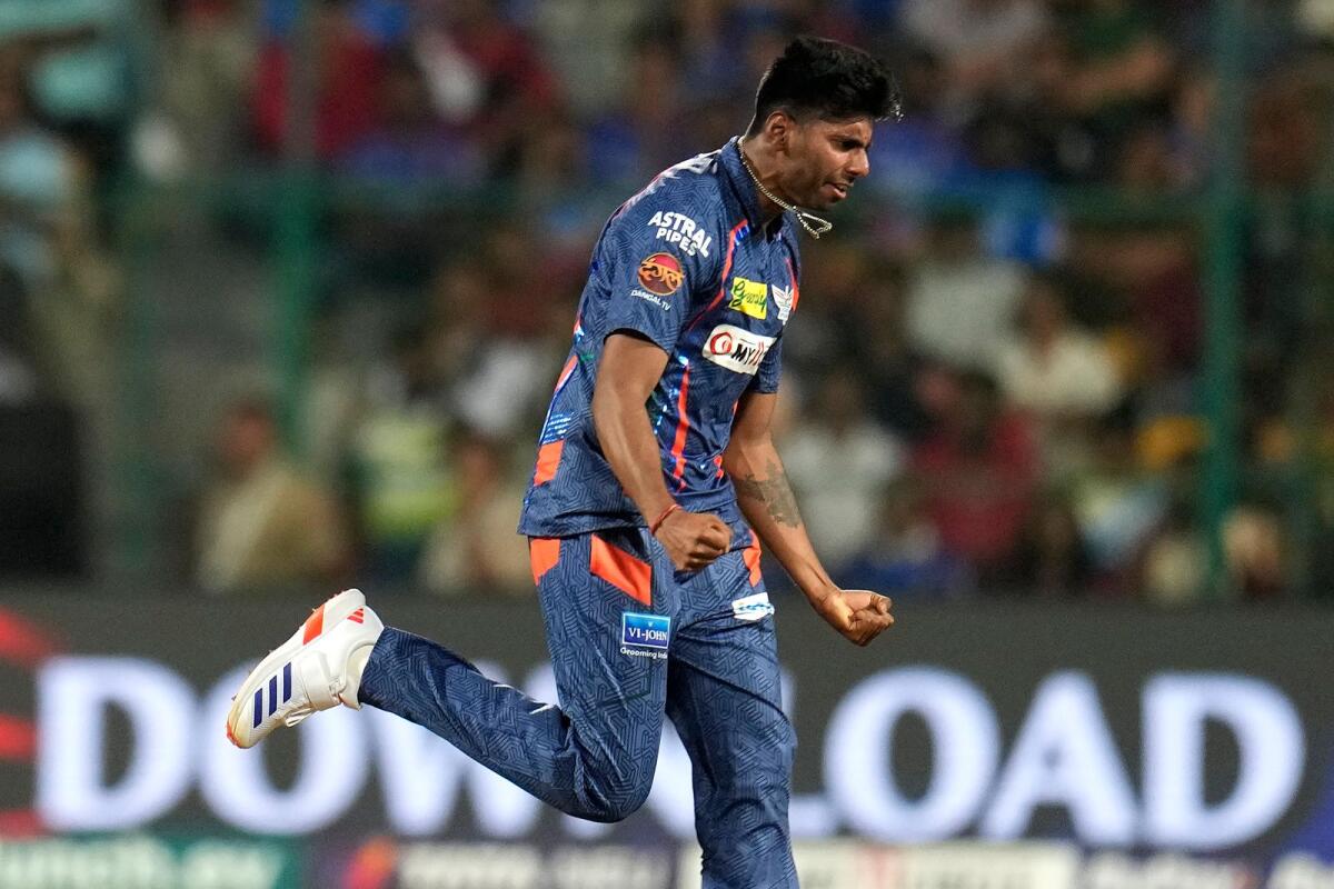 Lucknow Super Giants' Mayank Yadav celebrates a wicket. — AP