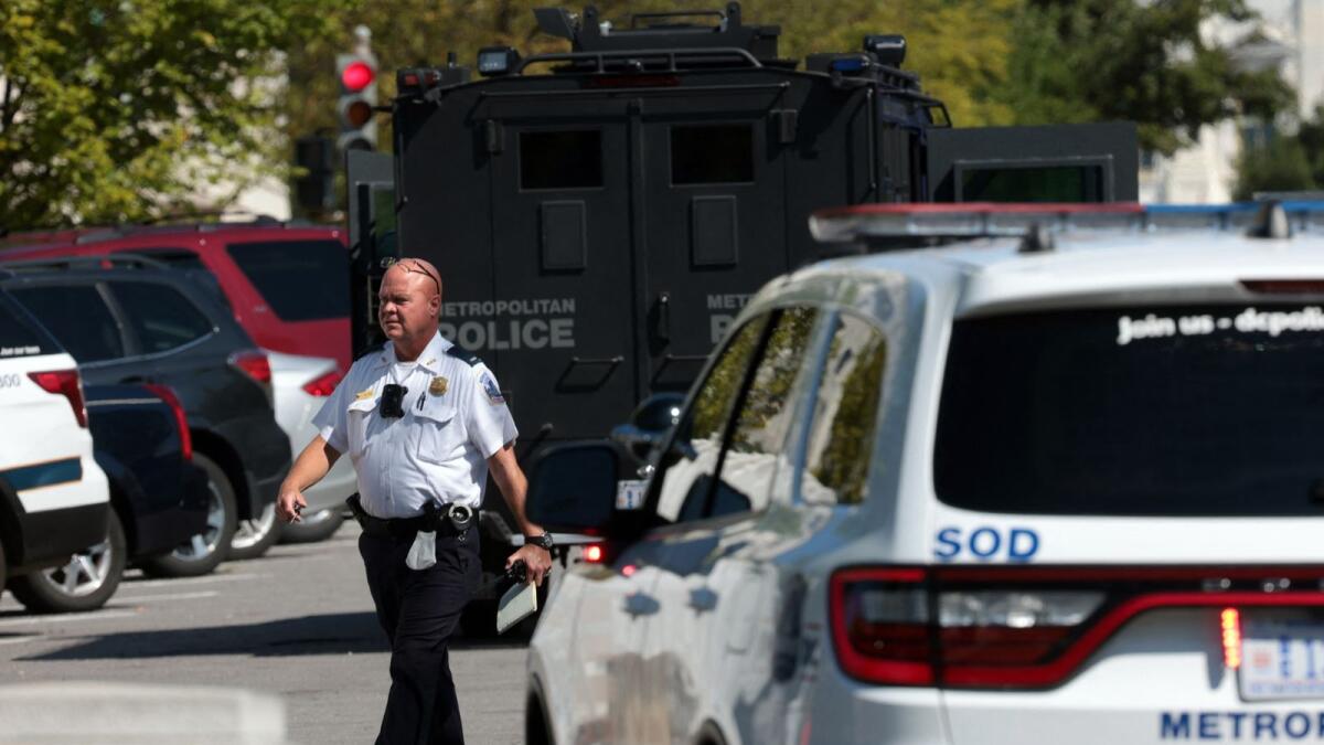 First responders arrive on the scene to investigate a report of an explosive device in a pickup truck near the Library of Congress on Capitol Hill. Photo: AFP
