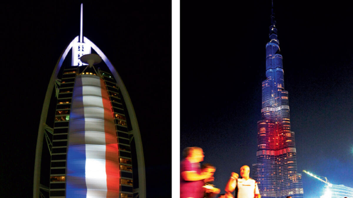 UAE landmarks go blue, red and white