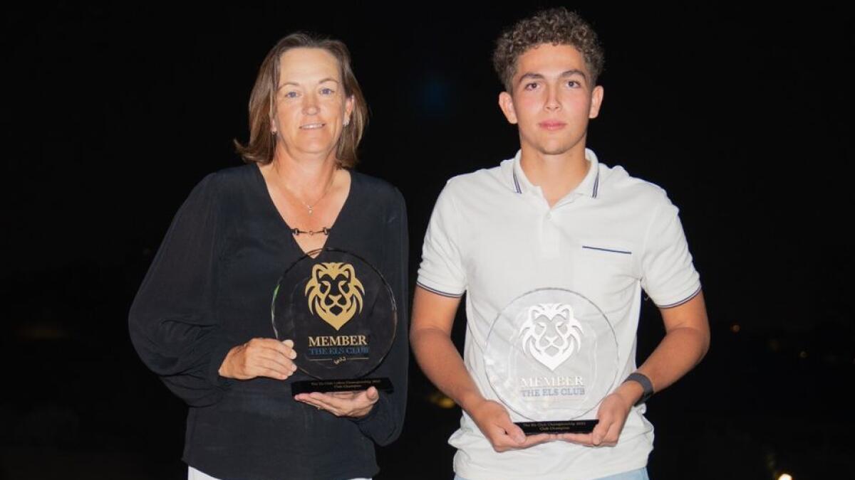 Adele McKelvey (left) and Adrian Larsson (respective winners of the Club Championships at The Els Club, Dubai. - Supplied photo