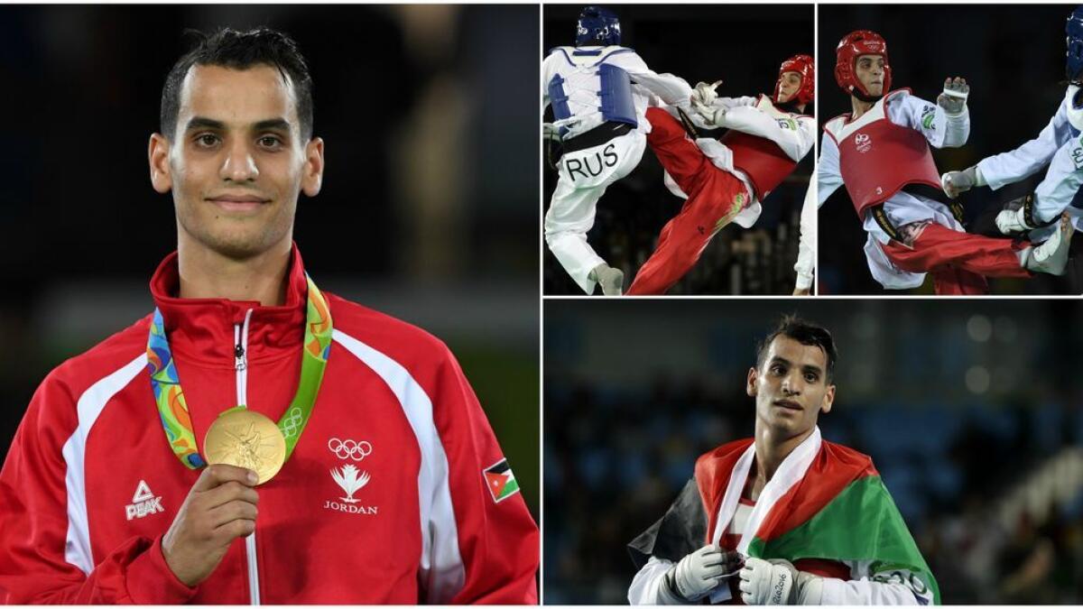 Ahmad Abughaush won the first ever Olympic gold medal for Jordan in men's 68 kg taekwondo final at the Carioca Arena on Day 13 of the 2016 Rio Games on August 18.