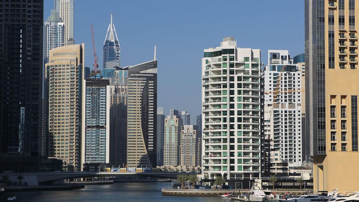 A view of Dubai Marina seen from a bridge connecting Jumeirah Beach residence in Dubai. -- File photo