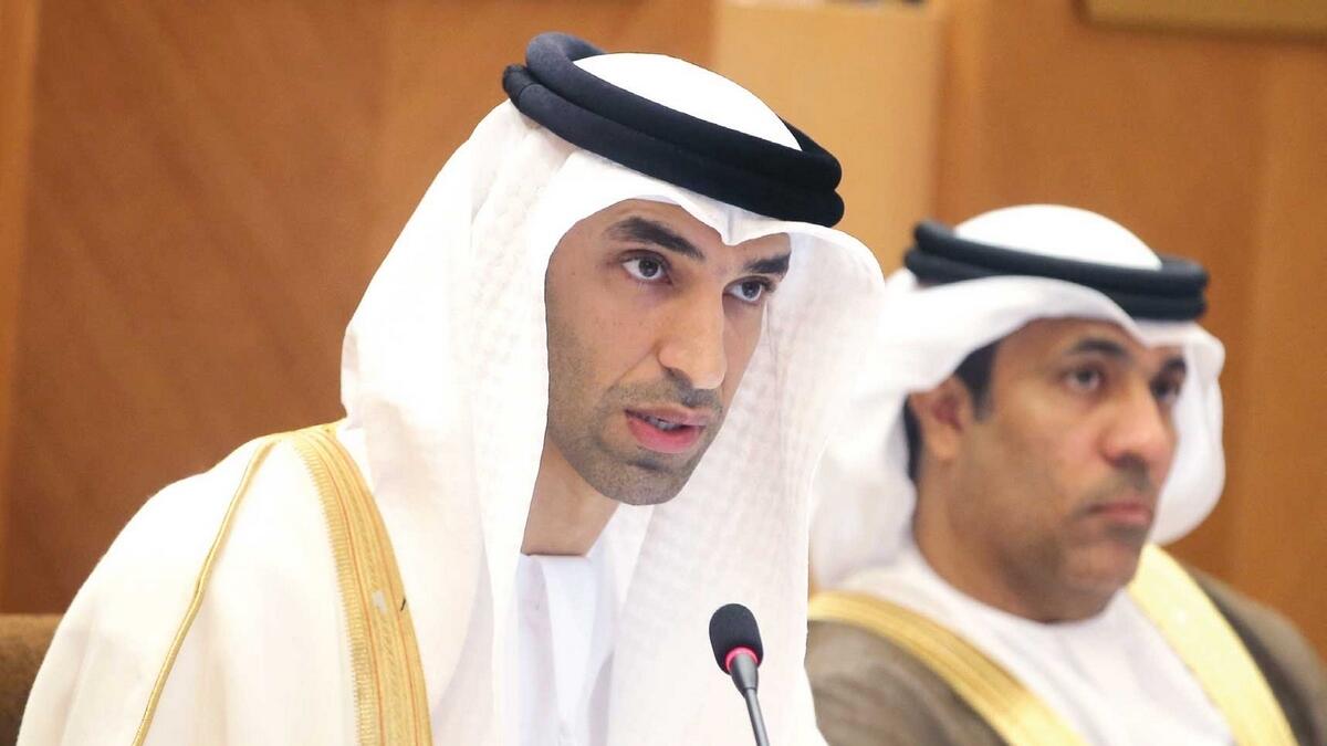 Dr Thani Al Zeyoudi speaks during the Federal National Council session in Abu Dhabi on Tuesday. He addressed members’ concerns on environmental and air pollution in the UAE. — Photo by Ryan Lim