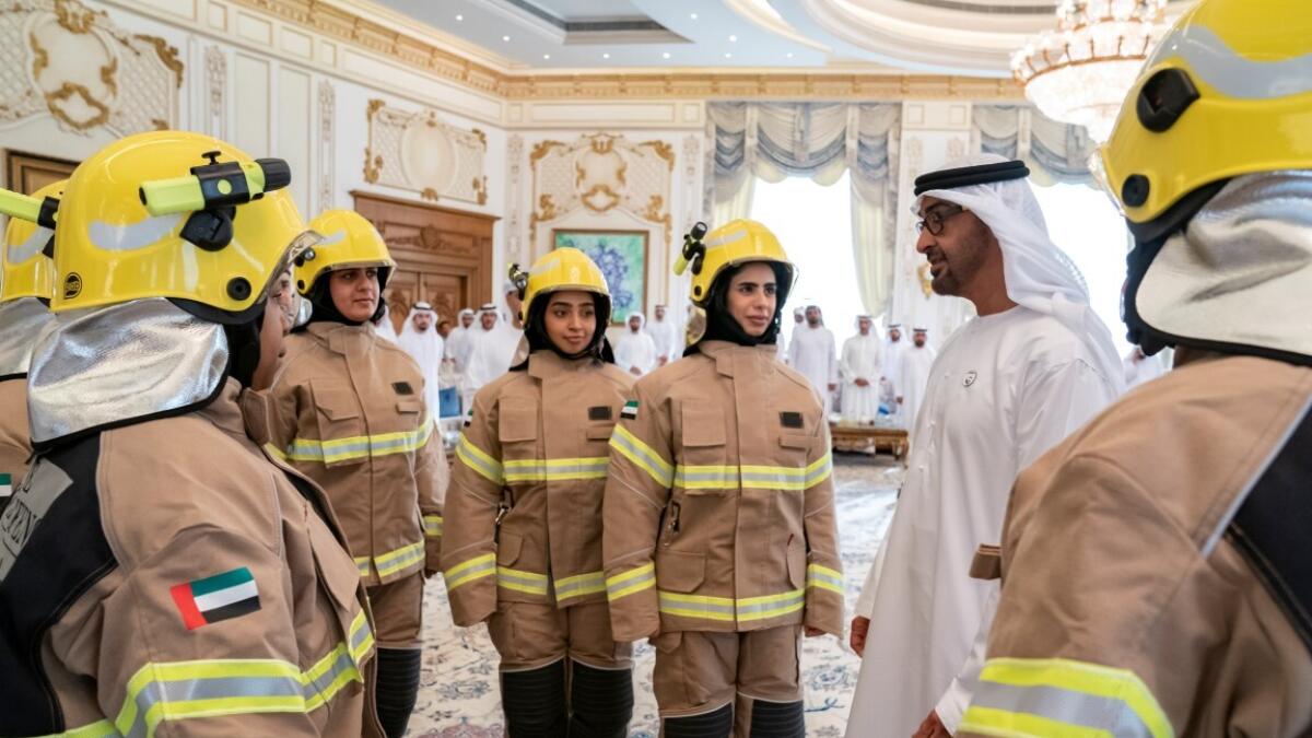 Video: UAEs first women firefighters meet Sheikh Mohamed
