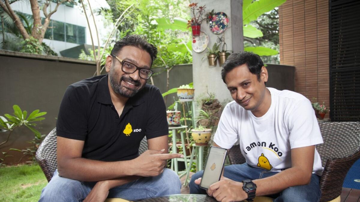 Aprameya Radhakrishna (left) with Mayank Bidawatka, co-founder of Koo