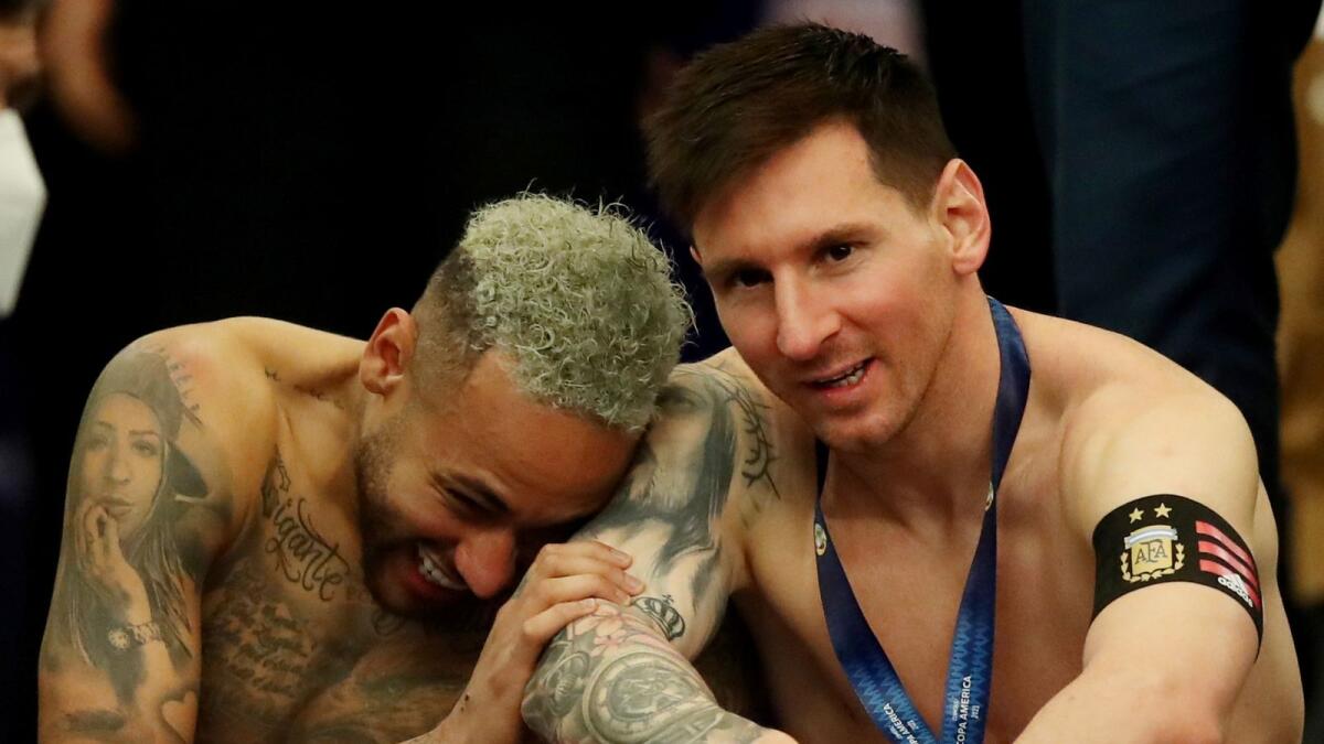 Brazil's Neymar and Argentina's Lionel Messi after the match. — Reuters