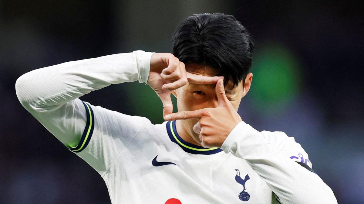 Tottenham Hotspur's Son Heung-min celebrates scoring their fourth goal. — Reuters