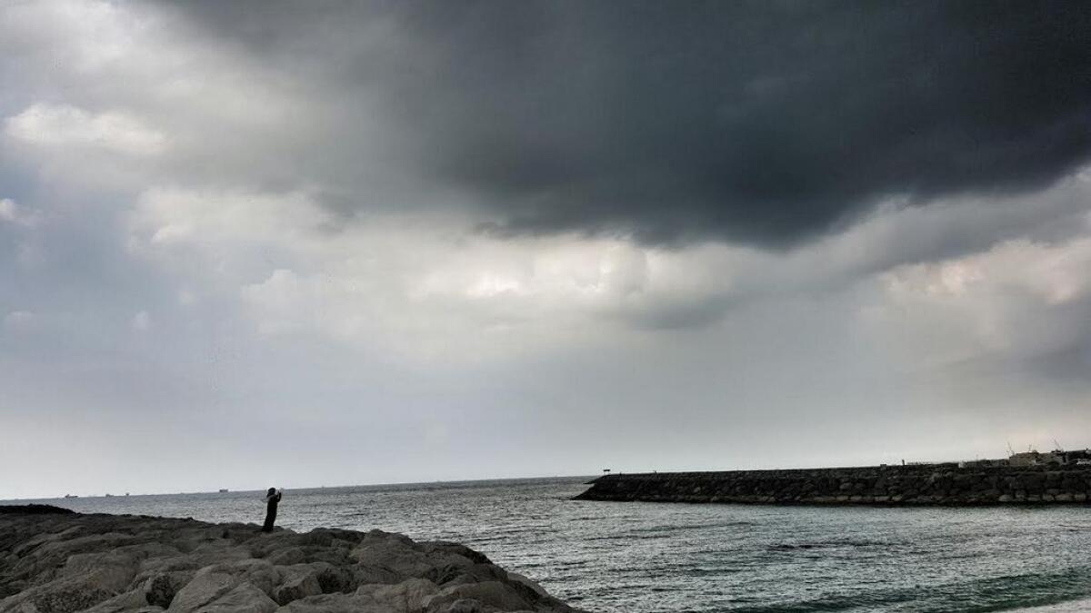 View at the Al Khan Beach on Wednesday as hail, thunder, and heavy rain lash UAE