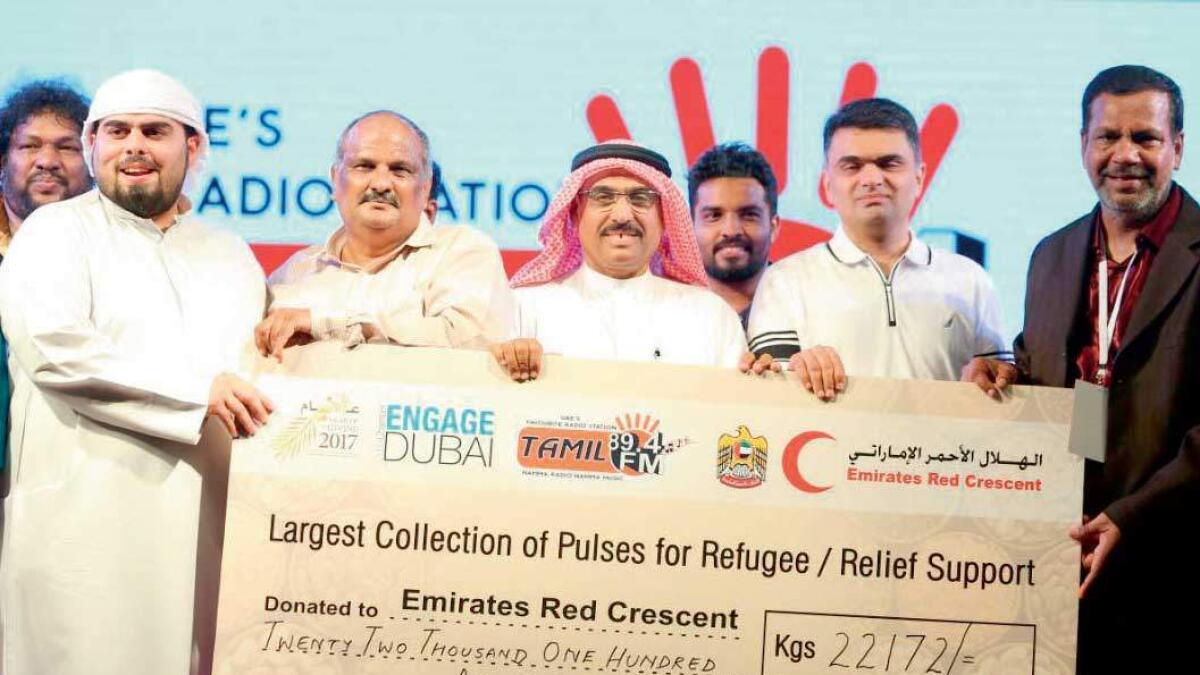 The collected pulses were handed over to the Emirates Red Crescent to distribute among refugees. 