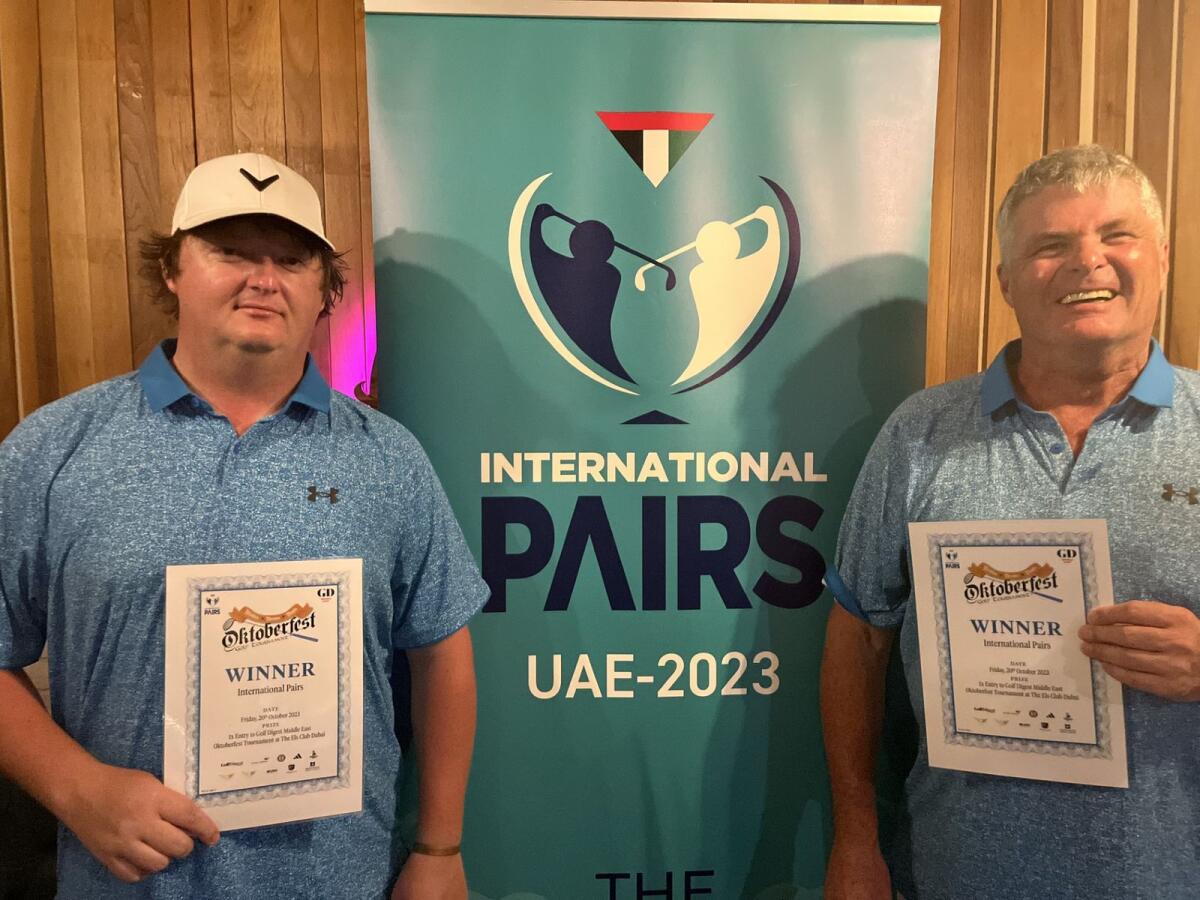 UAE International Pairs winners at Qualifier Number Two at Al Zorah Golf Club, Ajman - Graeme Worth and Darwin Holt at the Prize Presentation. - Supplied photo