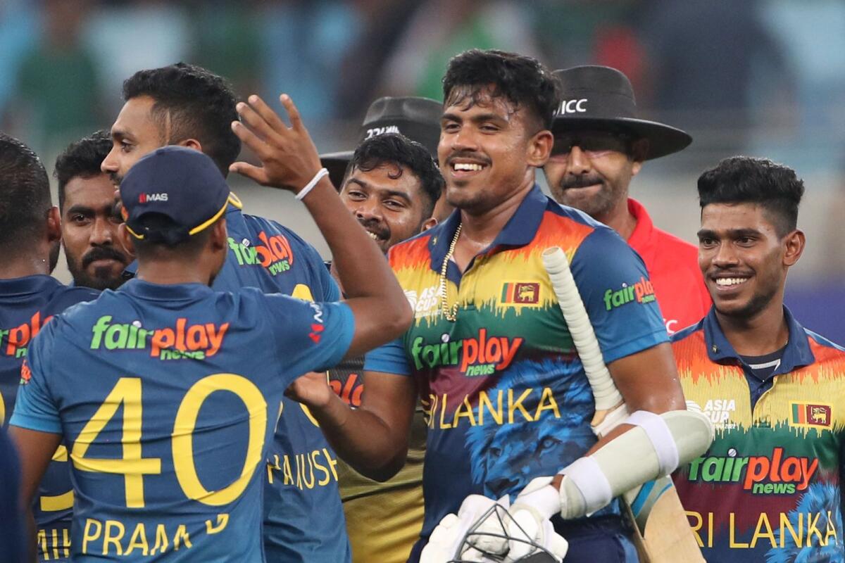 Sri Lanka's players celebrate their win over Bangladesh. (AFP)