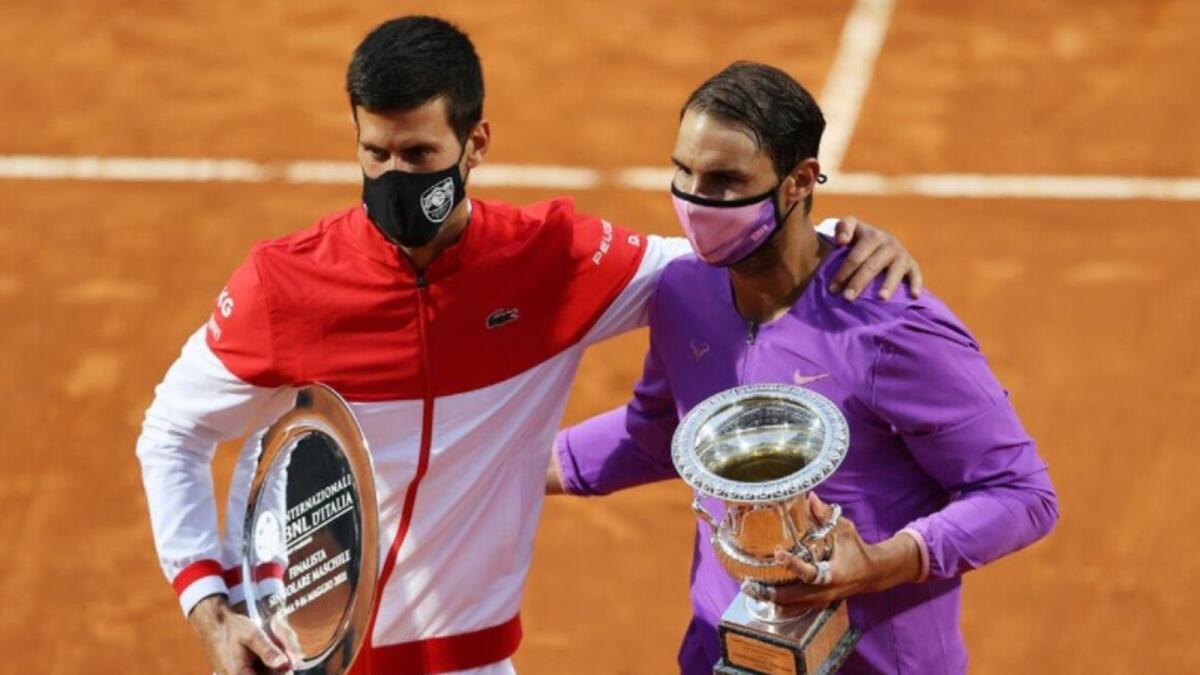 Novak Djokovic and Rafael Nadal after their Italian Open final clash. (Djokovic Twitter)