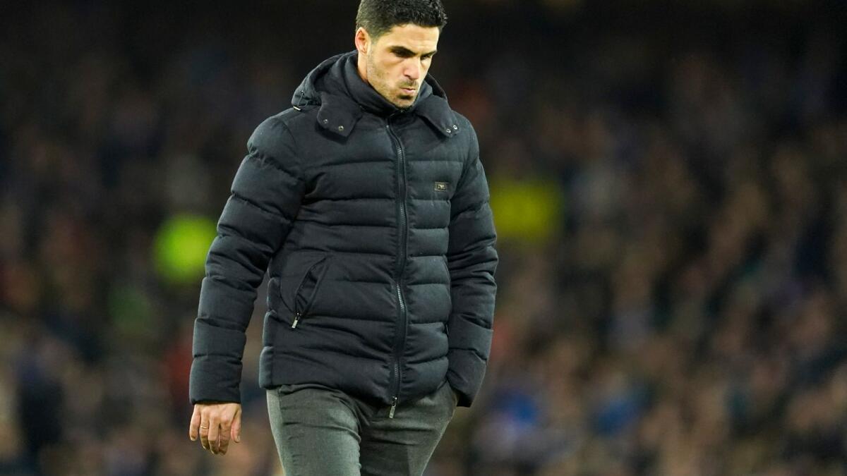 Arsenal's manager Mikel Arteta during the game against Everton at Goodison Park on Monday. — AP