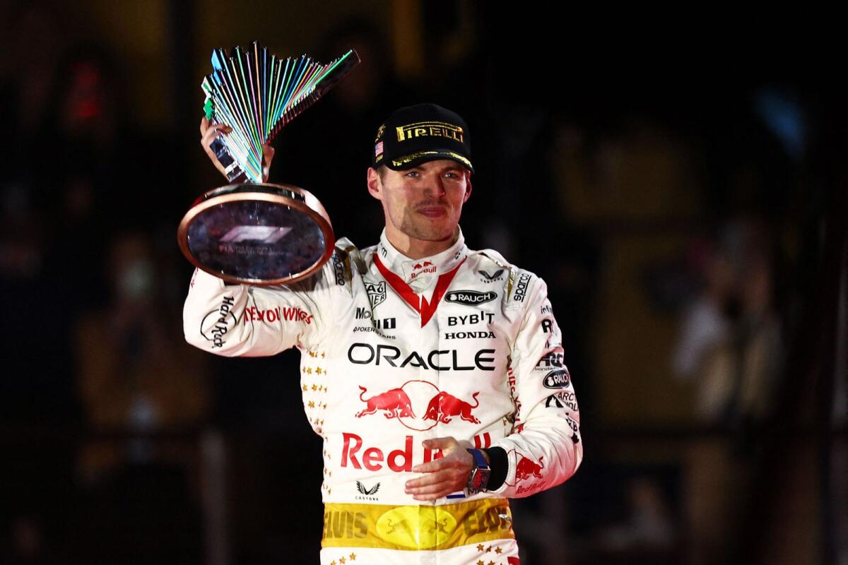 Max Verstappen celebrates on the podium. — AFP