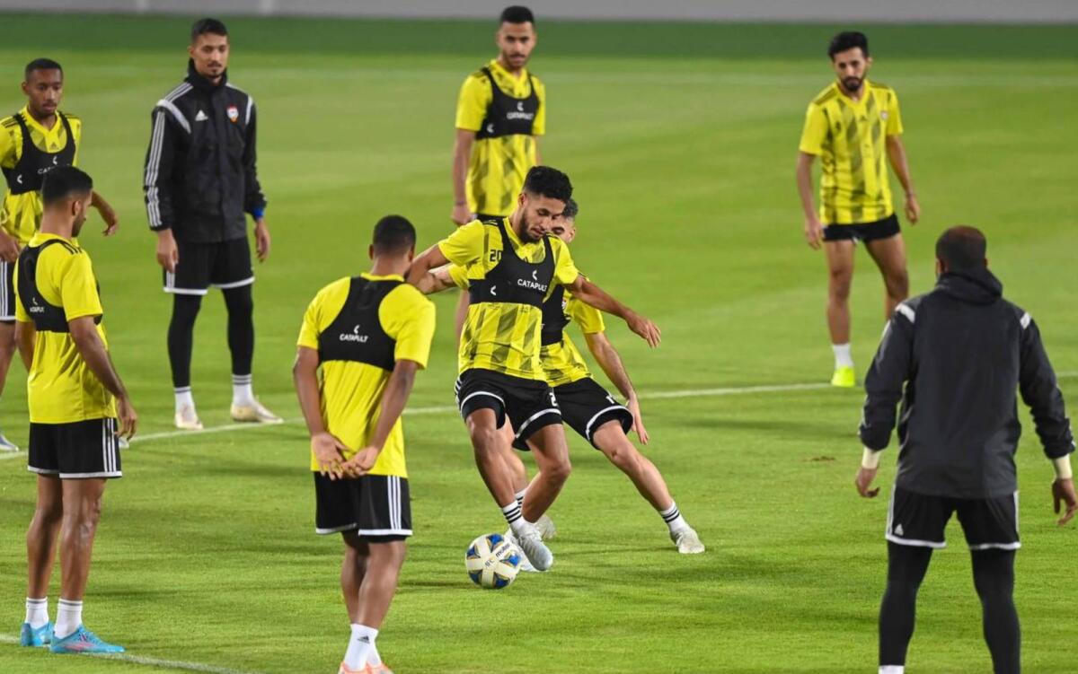 The UAE players during a training session in Doha. (UAEFA Twitter)