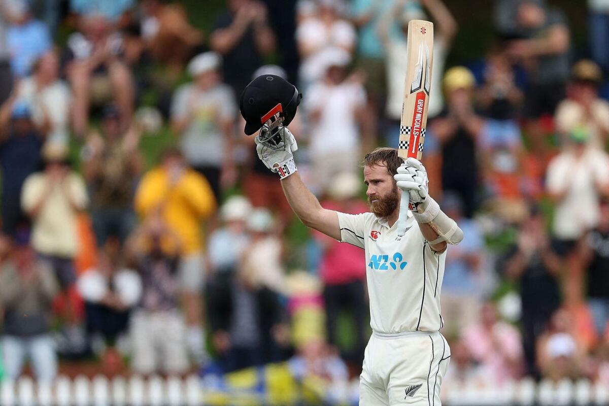 New Zealand's Kane Williamson celebrates his century during the second Test. — AFP