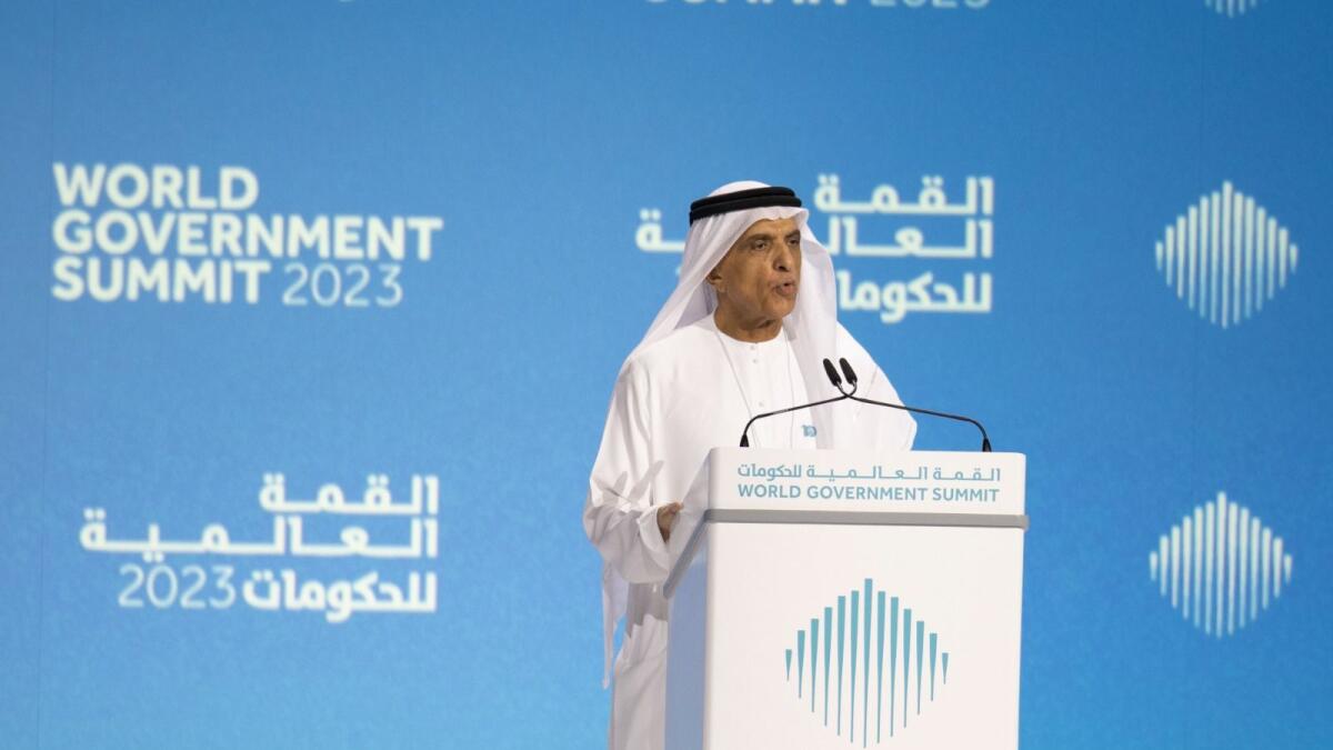 Sheikh Saud bin Saqr Al Qasimi speaks at the World Government Summit in Dubai. — Photo by Shihab