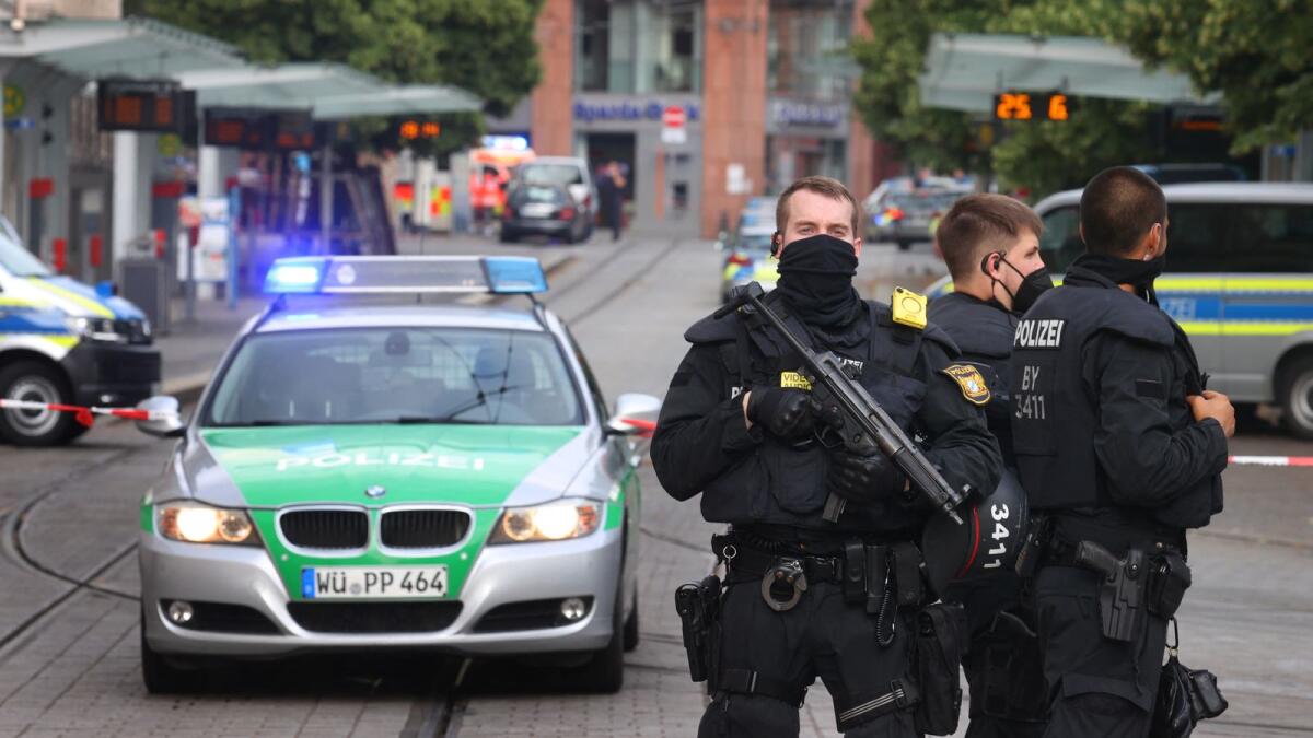 Police officers secure the city center in Wuerzburg, Germany after several people were killed and others injured in an attack. Photo: AFP