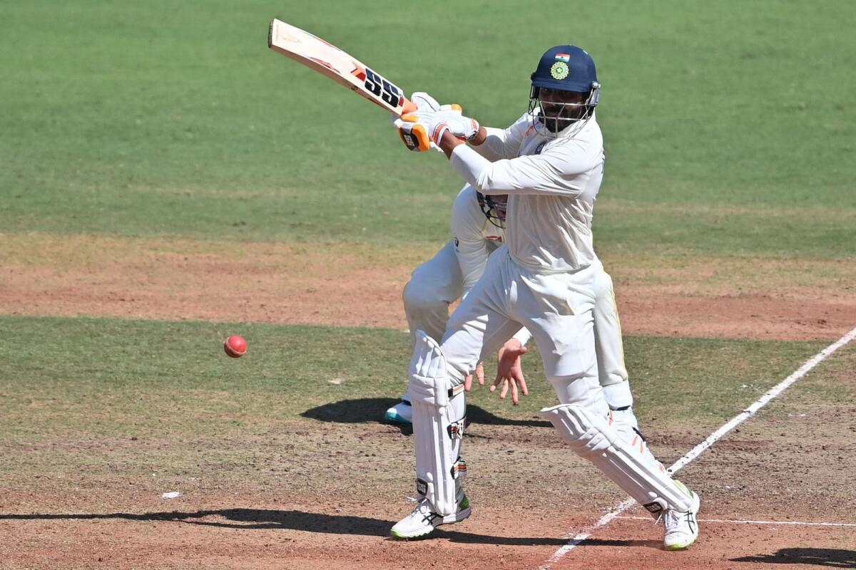 India's Ravindra Jadeja plays a shot during the second day of the first Test. — AFP