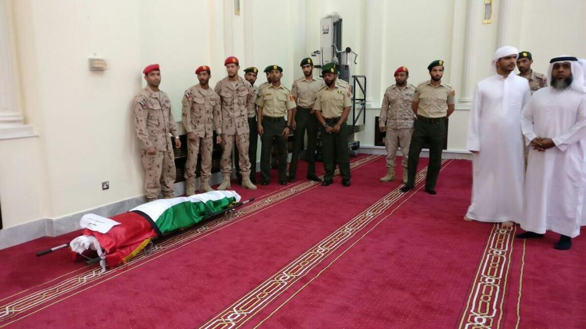 Body of UAE Diplomat Ahmed Abdurrahman Ahmed Al Tunaiji  arrives at Shaikh Zayed Mosque for funeral prayers in Ras Al Khaimah. Video by Neeraj Murali