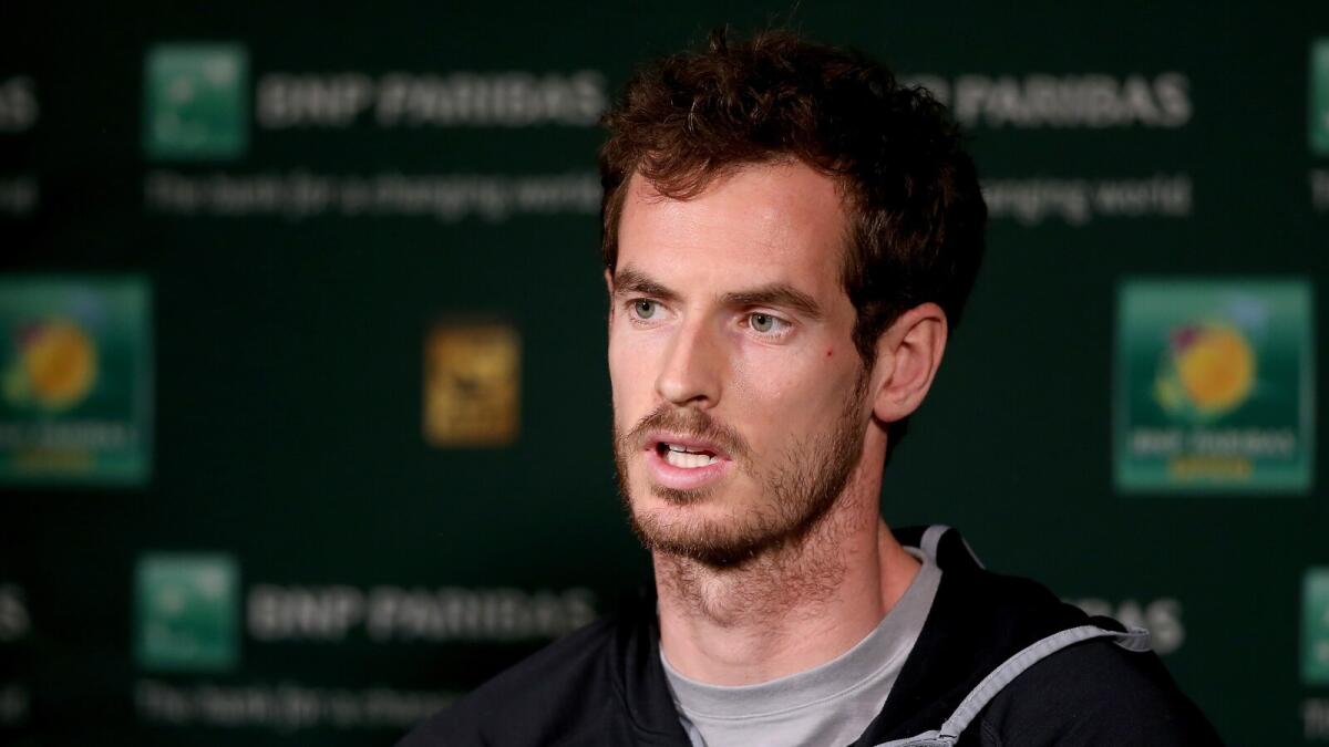 Andy Murray during a Press conference at the BNP Paribas Open at the Indian Wells Tennis Garden.  