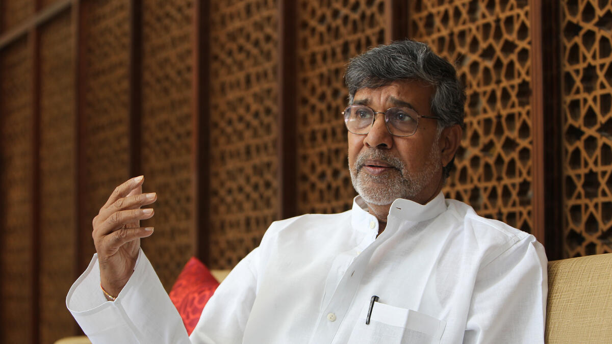 Kailash Satyarthi, Indian children's rights and education advocate and an activist against child labour during the interview at Dubai on Thursday. 10 September,2015.  File photo