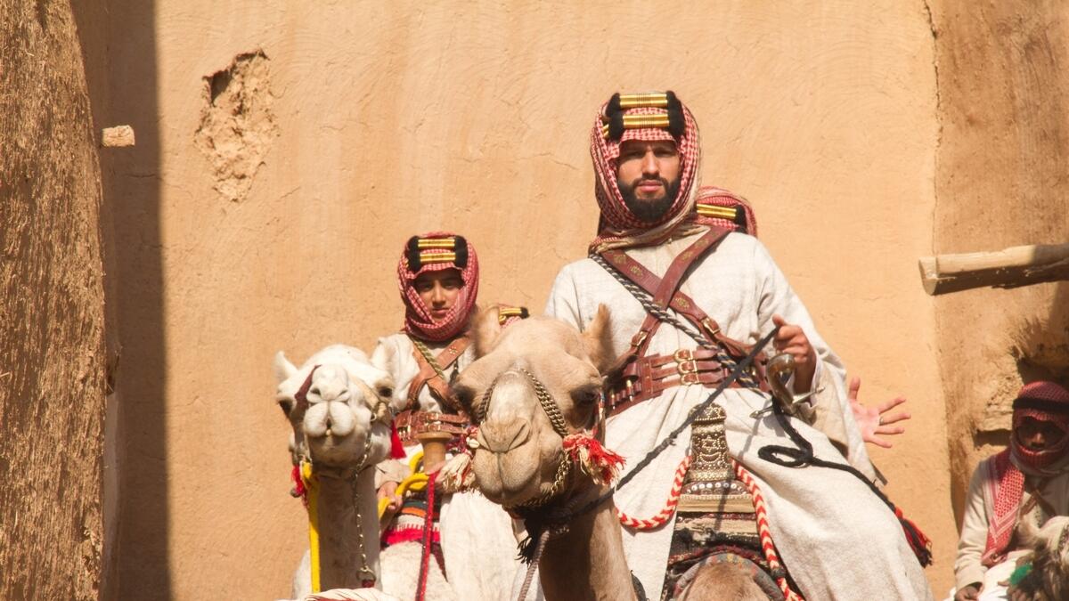 Abdullah Ali as then Prince Faisal and Rawkan Binbella as King Abdulaziz  in Born A King Saudi film open in UAE Arabia 