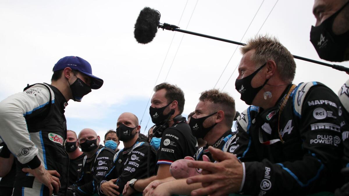 Alpine driver Esteban Ocon of France speaks with his team after winning the Hungarian Formula One Grand Prix. — AP