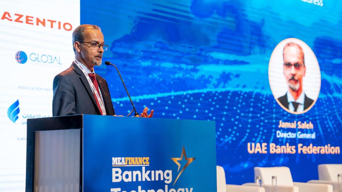 Jamal Saleh, director-general of the UAE Banks Federation, speaks at the summit. — Supplied photo