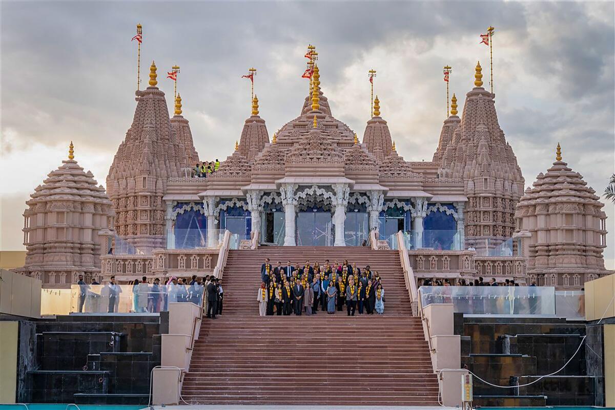 Ambassadors and Diplomats from 42 countries visit BAPS Hindu Mandir, in Abu Dhabi, UAE, Monday, Jan. 29, 2024. Photo: PTI
