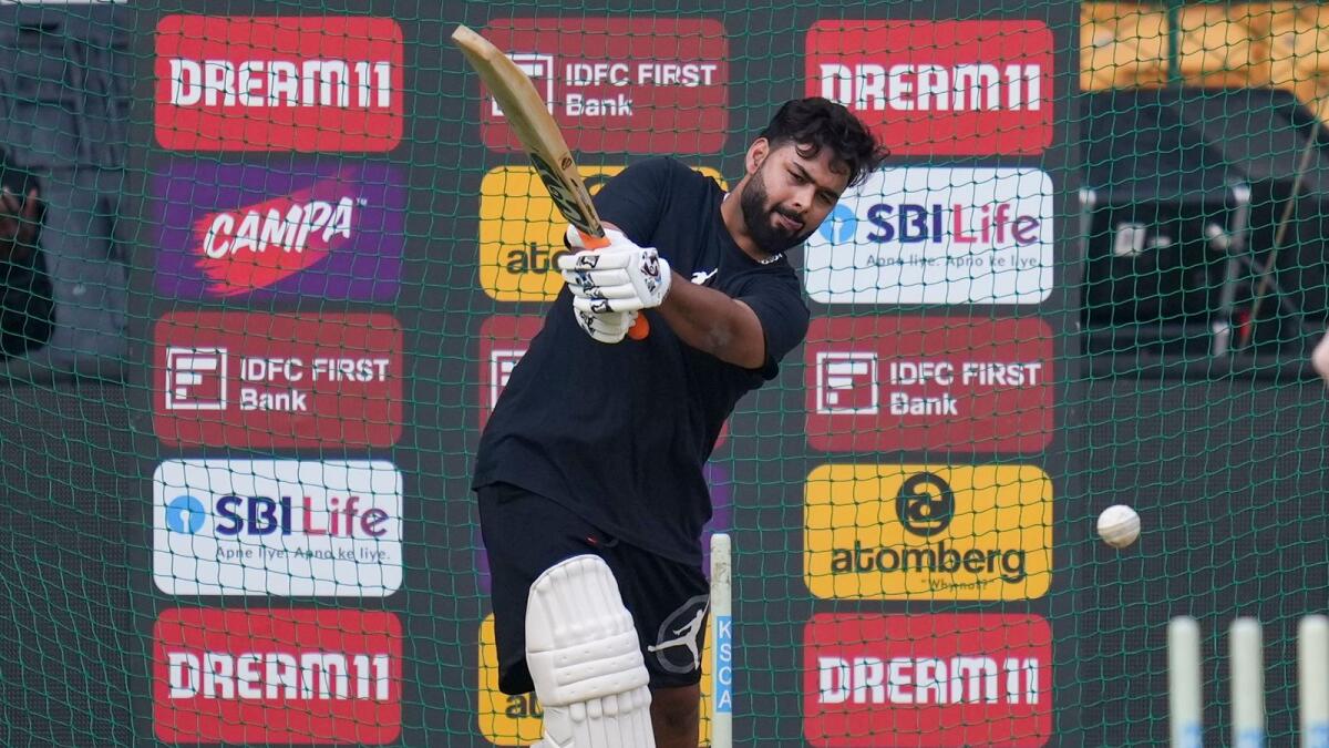 India's Rishabh Pant bats at the net practice as part of his rehabilitation programme at the M Chinnaswamy Stadium in Bengaluru. Photo: PTI file
