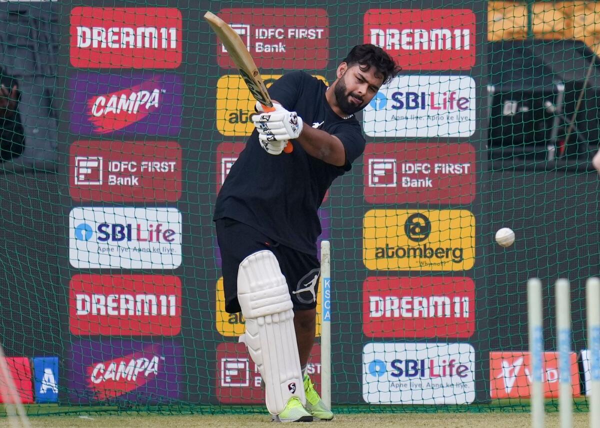 India's Rishabh Pant bats at the nets as part of his rehabilitation programme in Bengaluru. — PTI file