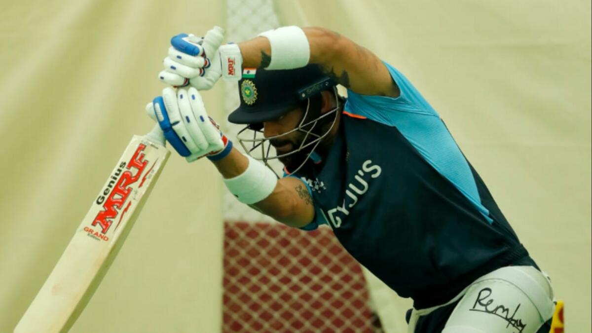 Indian Test captain Virat Kohli bats during an indoor nets session in Mumbai ahead of the second Test at the Wankhede on Thursday. — Virat Kohli Twitter