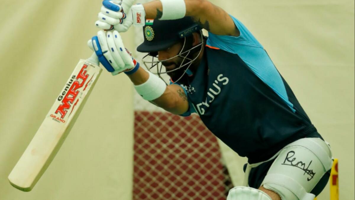Indian Test captain Virat Kohli bats during an indoor nets session in Mumbai ahead of the second Test at the Wankhede on Thursday. — Virat Kohli Twitter