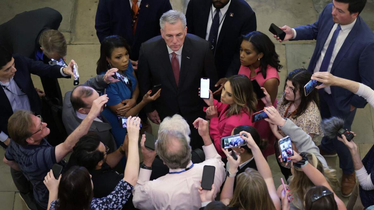 US Speaker of the House Rep Kevin McCarthy speaks to members of the press. — AFP file