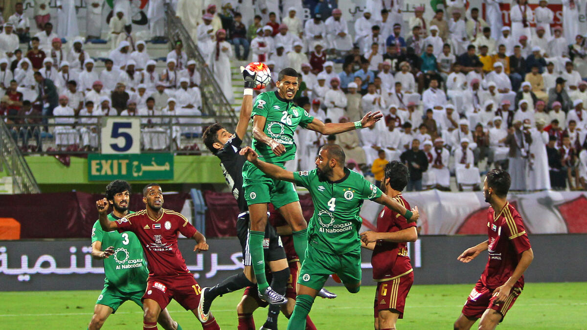 Action between Al Shabab and Al Wahda during the Arabian Gulf Cup Final at Al Maktoum Stadium in Dubai