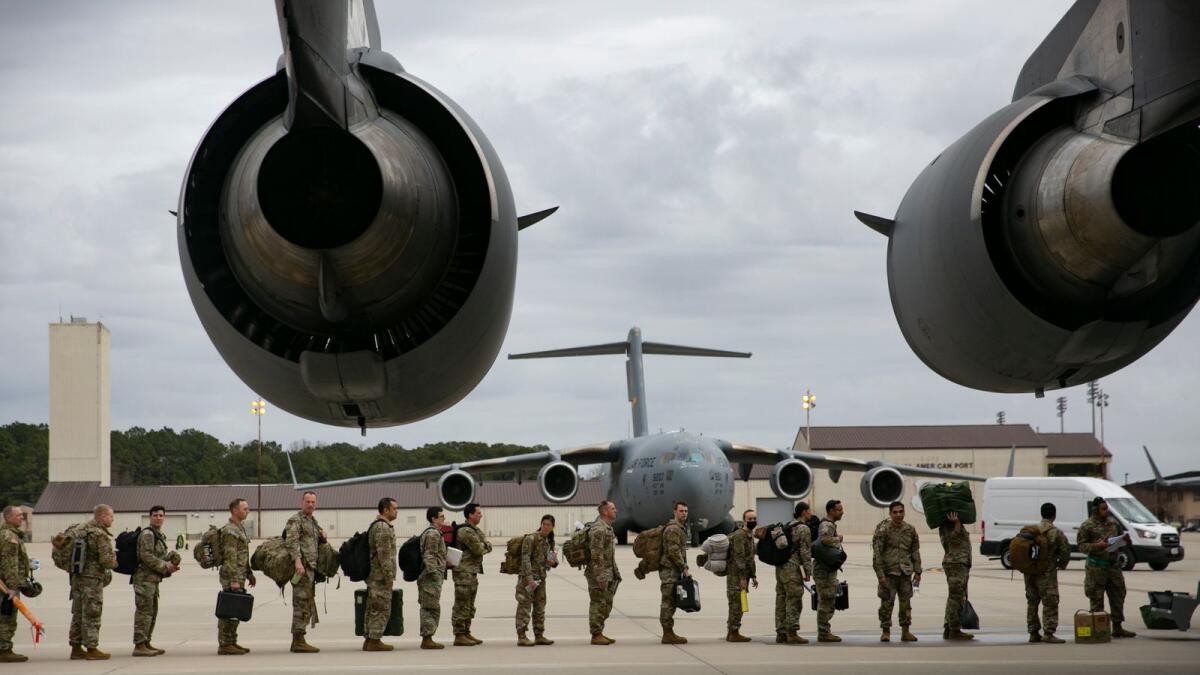 (FILES) In this file photo taken on February 03, 2022, US troops deploy for Europe from Pope Army Airfield at Fort Bragg, North Carolina. Photo: AFP